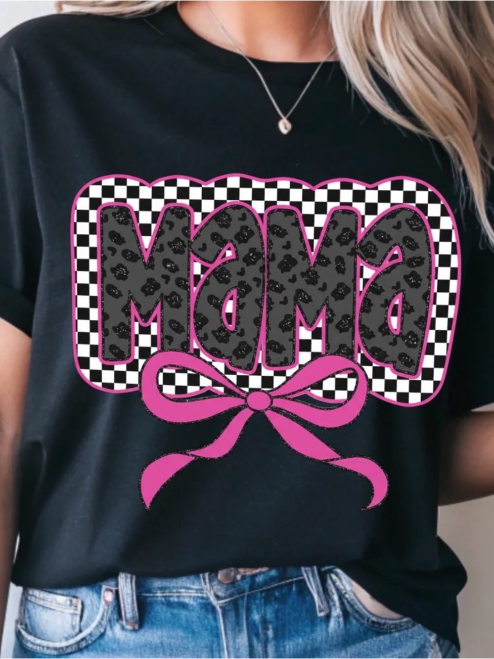 Mama Graphic Tee with Pink Bow